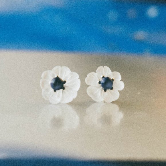Sterling Silver Natural Lapis lazuli Flower Earrings Studs Nature Jewelry - Picture 6 of 8